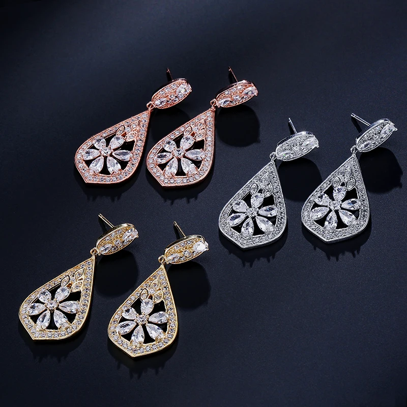 UILZ Винтажные серьги капельки из розового золота B в форме цветка и полые CZ