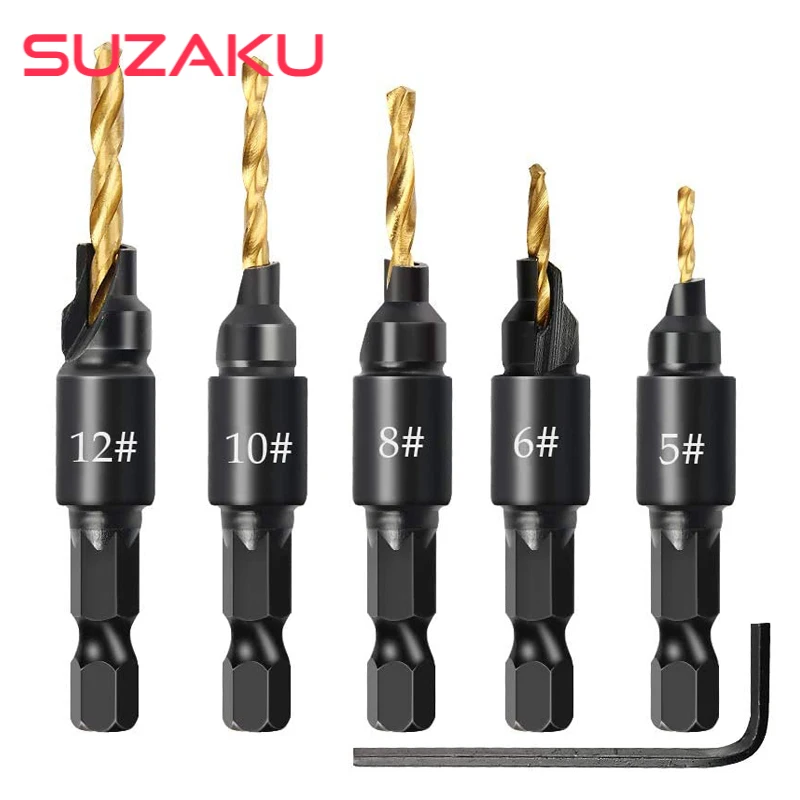 

6Pcs Countersink Drill Woodworking Drill Bit Set Drilling Pilot Holes For Screw Sizes hand tool set #5 #6 #8 #10 #12