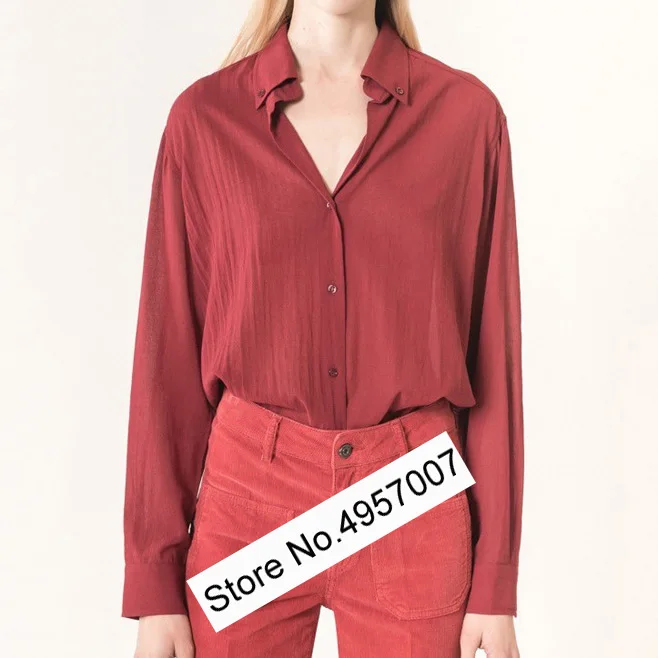 Женская блузка с длинным рукавом Белый/темно красный топ лацканами 100%