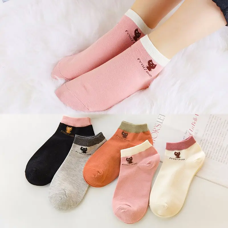 

5 Pairs Cute Women Socks Ankle Cotton Casual Cat Socks Boat Cartoon Ladies Lovely Female Girls Short Sock Christmas Gift Hosiery