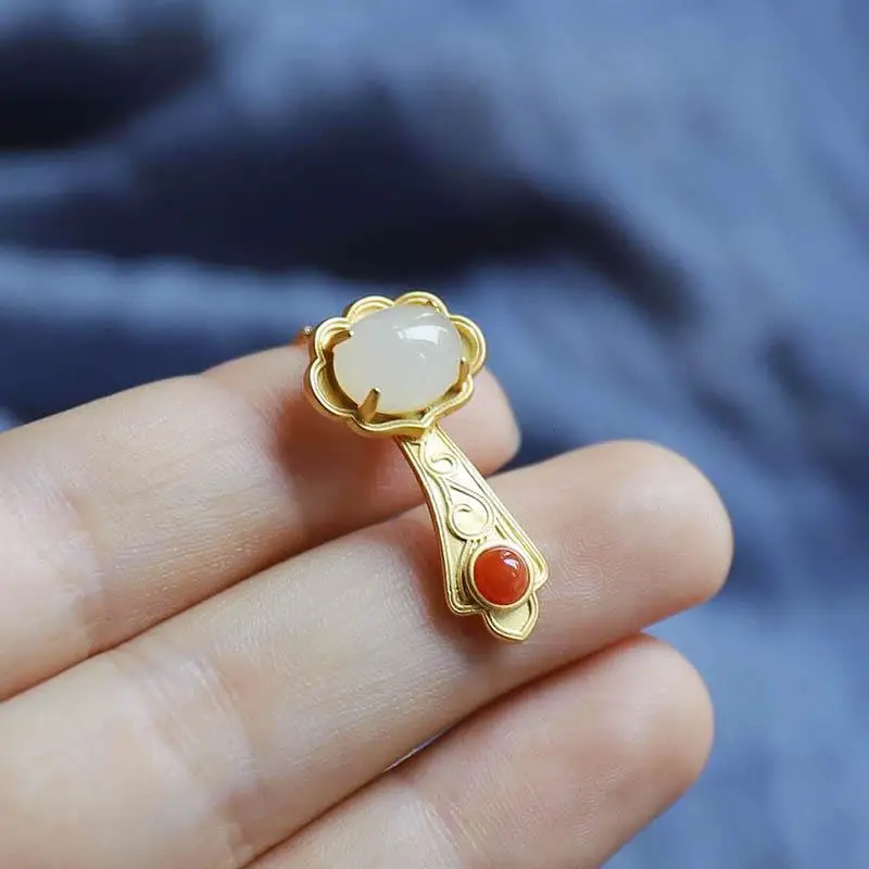 

Кулон из серебра 925 пробы с нефритом, в этническом стиле