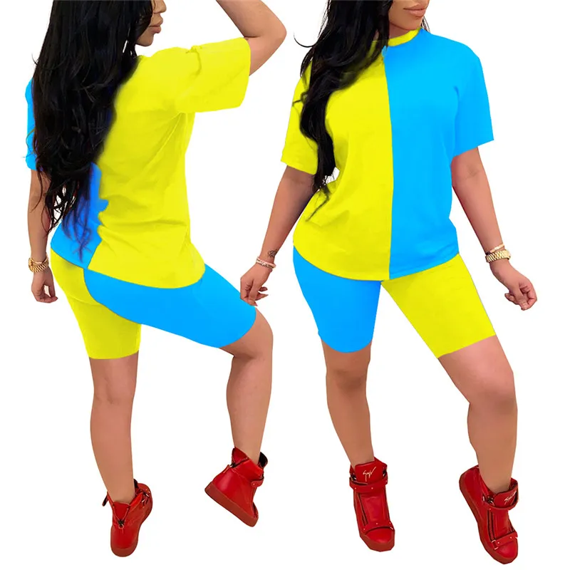 

2020 Women Sets Summer Tracksuits Patchwork Sportswear Tops + Shorts Two Piece Suit Set Club Party Street 2 Pieces Sexy Outfits