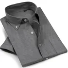 Мужская Повседневная рубашка оксфорд с коротким рукавом, приталенная деловая рубашка на пуговицах синего, розового, серого, белого цветов, 2022