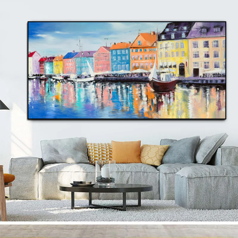 Постер в скандинавском стиле картина маслом пейзаж городское здание Картина на