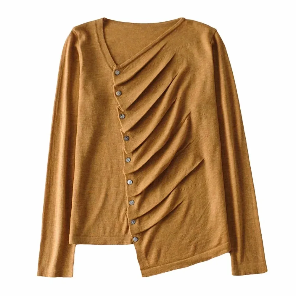 

European and American style 2020 autumn hot wool shell buckle sweater irregular thin knit cardigan women's DLSY1579