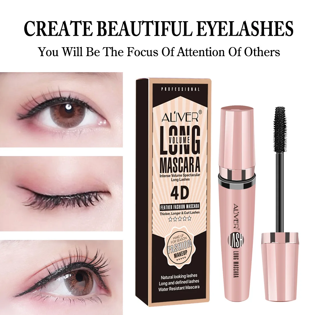 

Aliver4D rose gold mascara, silicone head, rotary filament, curling, anti halo, waterproof (powder)
