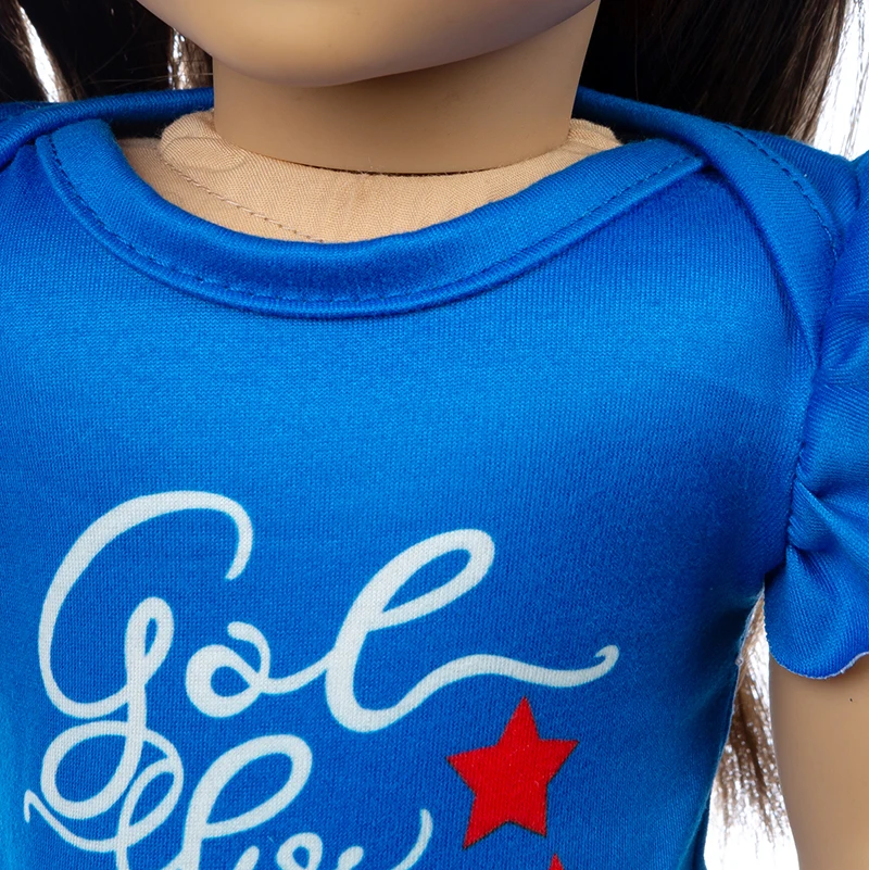 

Born New Baby American Fit 18 inch Girl Doll Clothes 43cm Black White Stripe Blue Lotus Leaf two Piece For Baby Birthday Gift