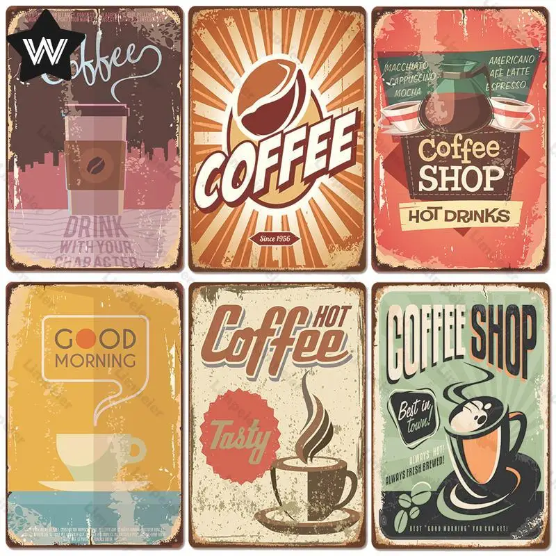 

Металлический знак для кофе, жестяная пластина, винтажный настенный художественный металлический постер, меню кофе, настенные Стикеры для ...