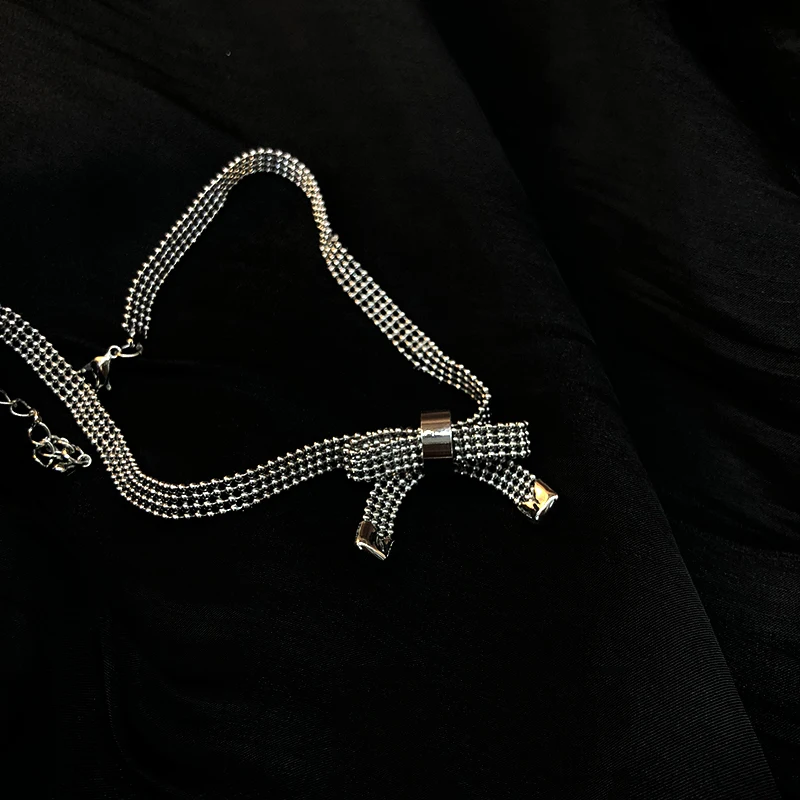 Женское Ожерелье с широкой цепью толстая цепь серебристого цвета бантом