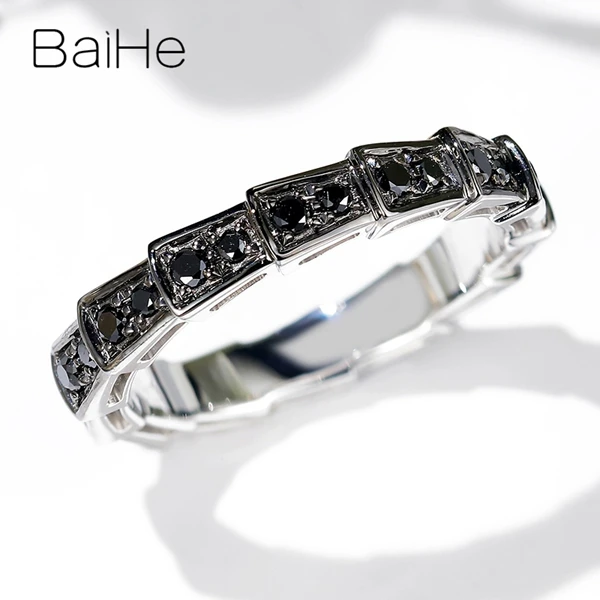 BAIHE Solid 14K белое золото+ черное золото Сертифицированный круглый вырез около 0.39ct натуральные черные Алмазы обручальные свадебные женские кольца мужское кольцо красивые и элегантные модные тонкие украшения в подарок паре кольцо