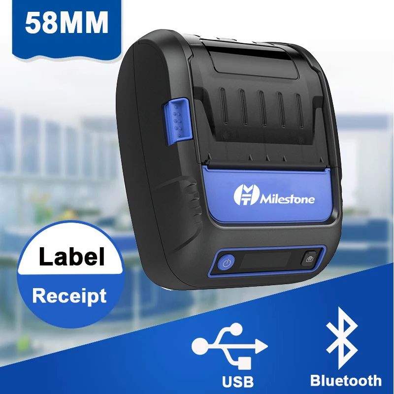 Milestone Mini Handheld 58mm USB Bluetooth Portable Thermal Printer Receipt SDK Android IOS Windows Ticket Barcode Label Printer