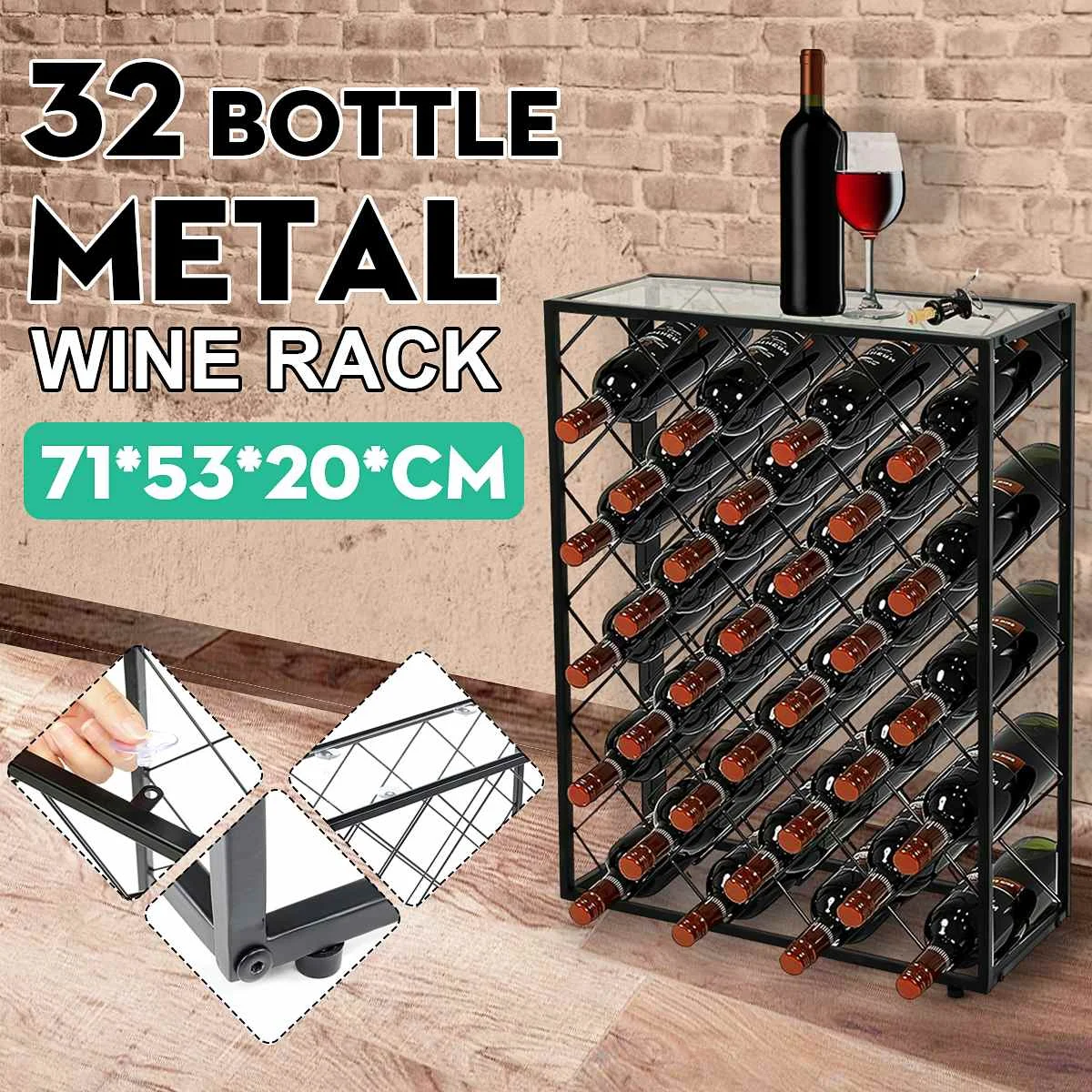 32 bottiglie 750ml portabottiglie da terra in metallo portabottiglie supporto per armadio scaffale in acciaio organizzatore portaoggetti Bar per la casa vetrina