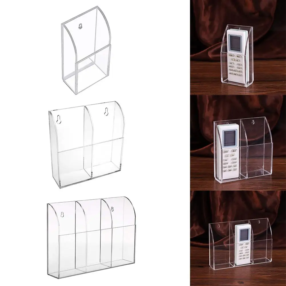 

1/2/3-grid Transparent Acrylic Remote Control Storage Box Wall Hanging Makeup Brush Holder Stationery Cosmetic Organizer