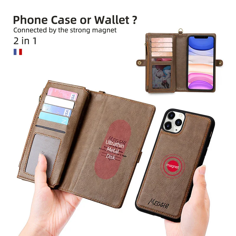 Megshi для iPhone 7, 8, XS Max, XR, X, XS, портфель, осенний, роскошный, на молнии, флип, Leder, Abdeckung, для iPhone 11, ProMax, магнит, чехол для телефона