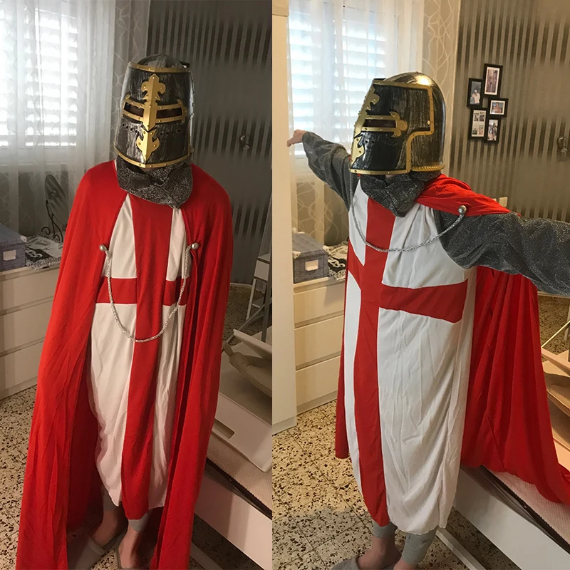 

Eraspooky Men's Medieval Knight Costume European Crusaders Robe Cape Adult Roman Warrior Cosplay Cloak Halloween Carnival Outfit