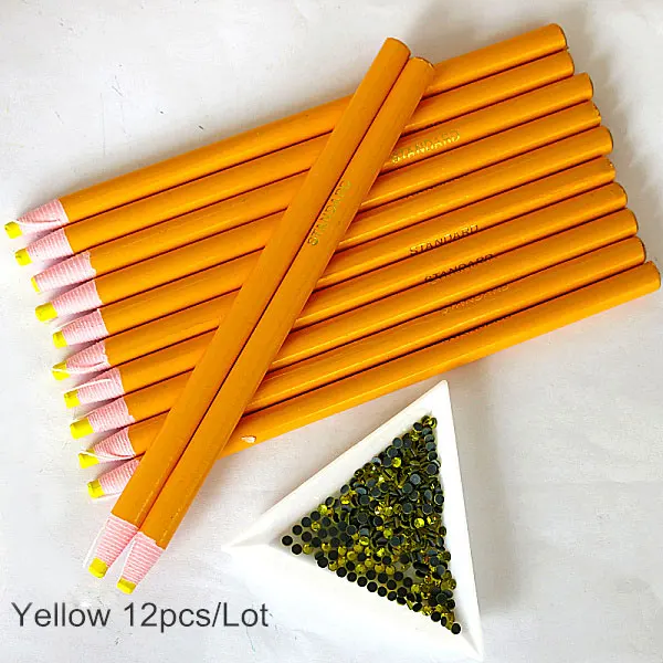 Yellow-12PCS Белый карандаш бумажный деревянный карандаш палочки горячей фиксации Стразы не горячей фиксации Стразы Diy инструменты B1972 - Цвет: Yellow-12PCS