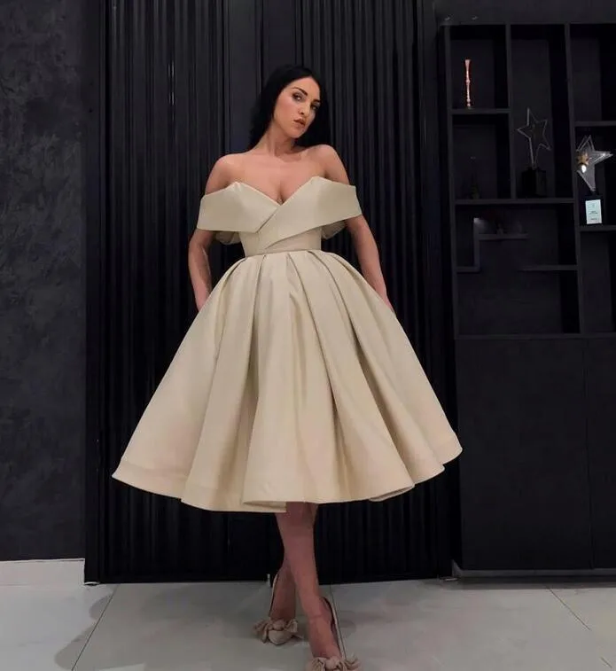 

Tea Length Homecoming Dresses Ball Gown Off The Shoulder Cocktail Dresses