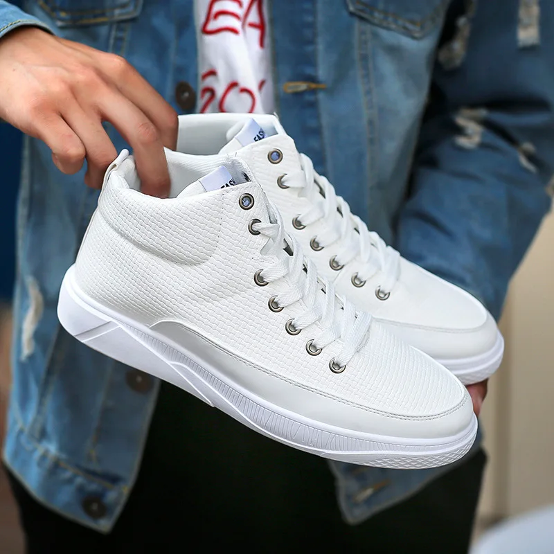 Высокие модные мужские повседневные туфли из искусственной кожи на шнуровке