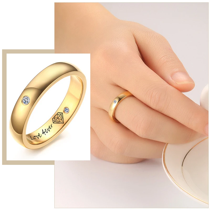 

Персонализированная гравировка из нержавеющей стали обручальные кольца для женщин Bling CZ камень годовщина подарки на память для нее ювелирн...