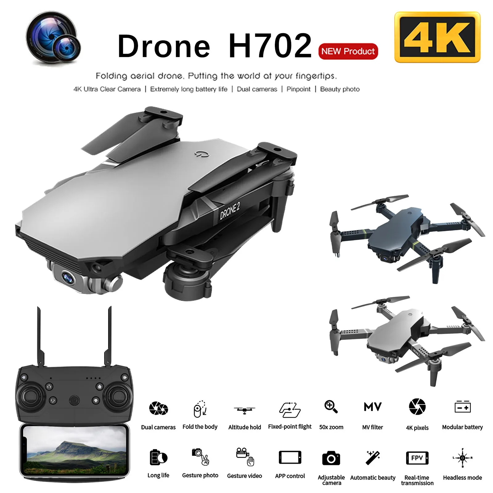 

H702 Mini WiFi FPV HD Camera Altitude Hold Mode Foldable RC Drone Quadcopter Toys For Boys Gift