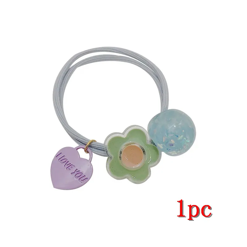 flower blue 3 шт., резинки для волос карамельного цвета, Детские резинки для волос, лента, бант, подвеска в виде кошки, Детские резинки, аксессуары для волос - Цвет: flower blue