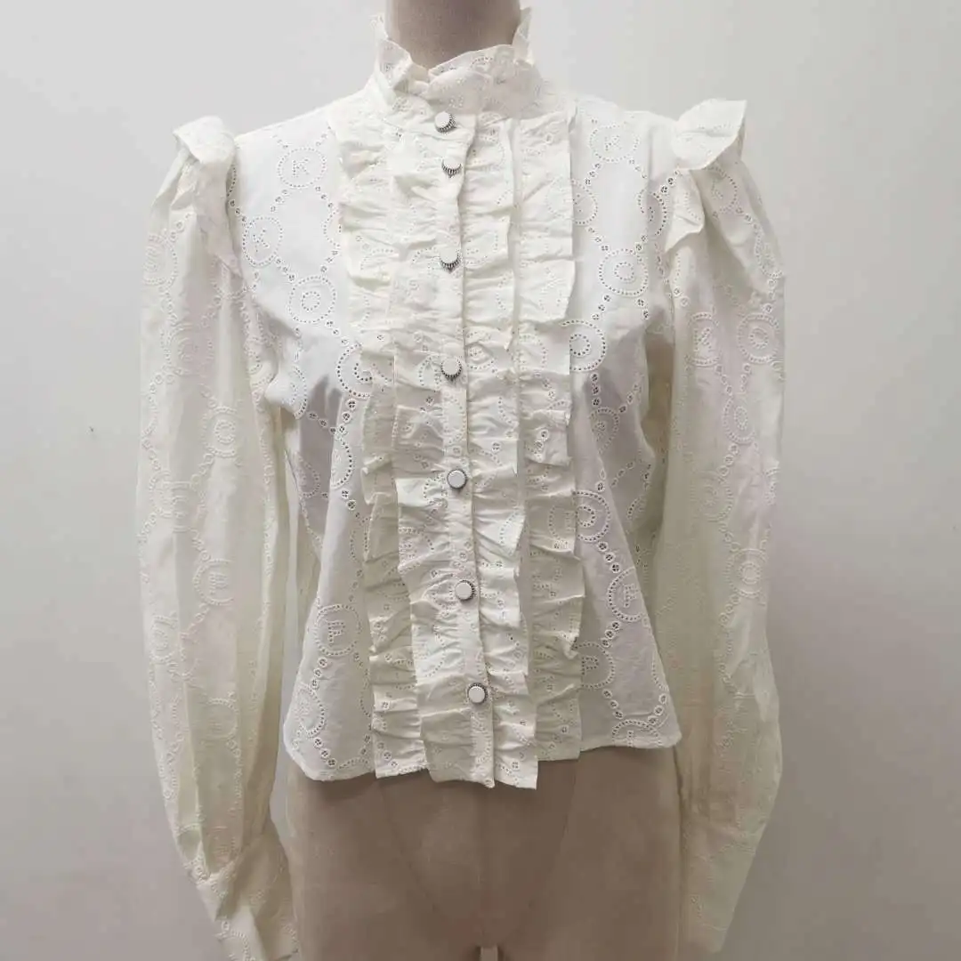 

Autumn 2021 New and Winter Ruffled Hollow Chain Link Flower Long-sleeved Shirt