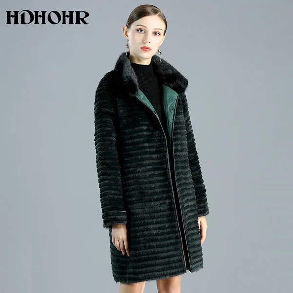 HDHOHR настоящие норковые шубы женские с пуховой двойной боковой износ Новые Натуральные норковые шубы Зимние теплые Kintted меховые куртки - Цвет: Бирюзовый