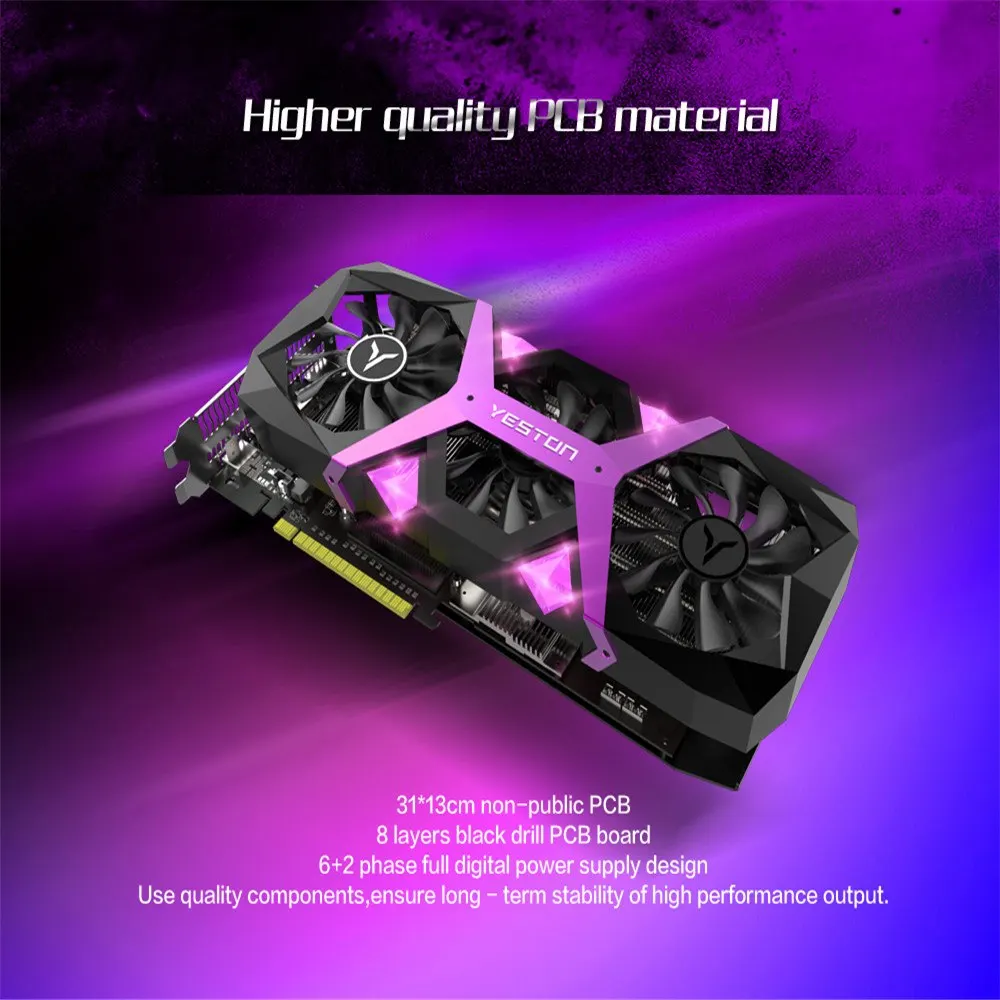 Yeston Radeon RX 590 8 ГБ GDDR5 256bit игровой настольный компьютер ПК видеокарты Поддержка DVI/HDMI PCI-E X16 3,0