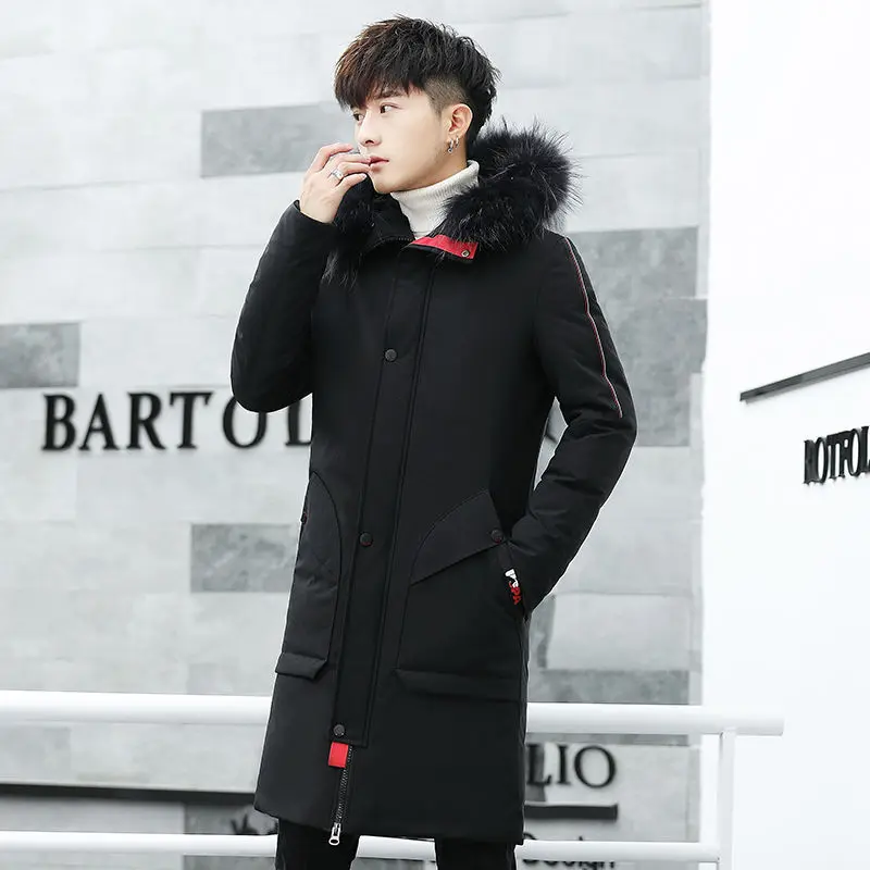 Зимние длинные мужские парки из хлопка с мехом брендовая одежда модные