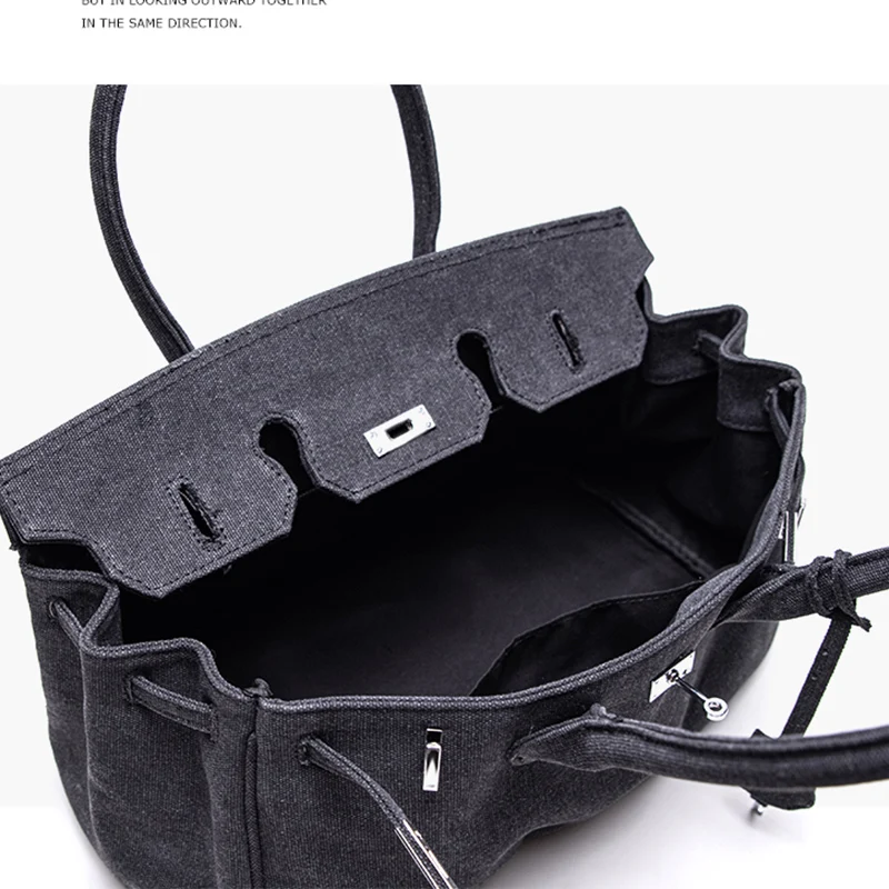 

Retro Armpit Bag Long Handle Canvas Simple Dark Gray Large Capacity One-Shoulder Military Cloth Handbags Bag For Women