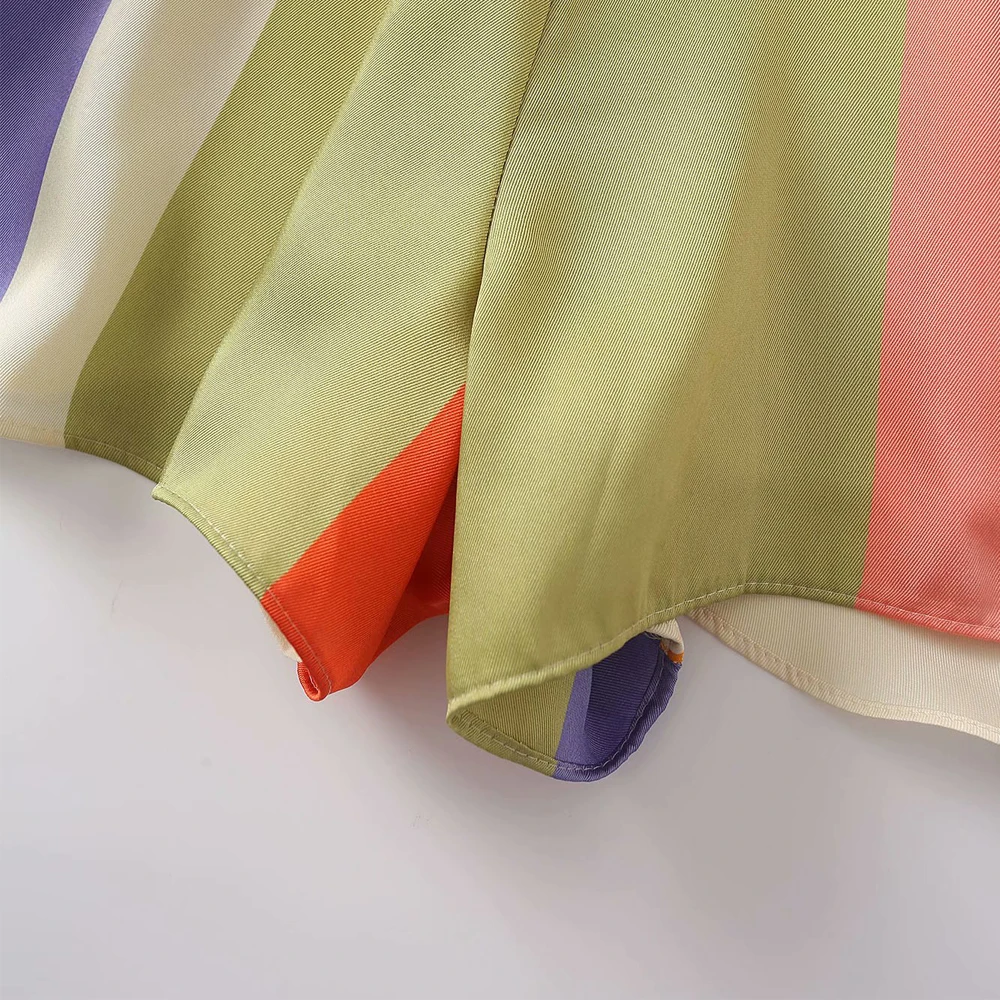 

Rainbow Loose Jumpsuit Batwing Sleeve Casual Bow Belt Eleagnt Lady Playsuit Summer Straight Color Contrast Overalls Woman Romper