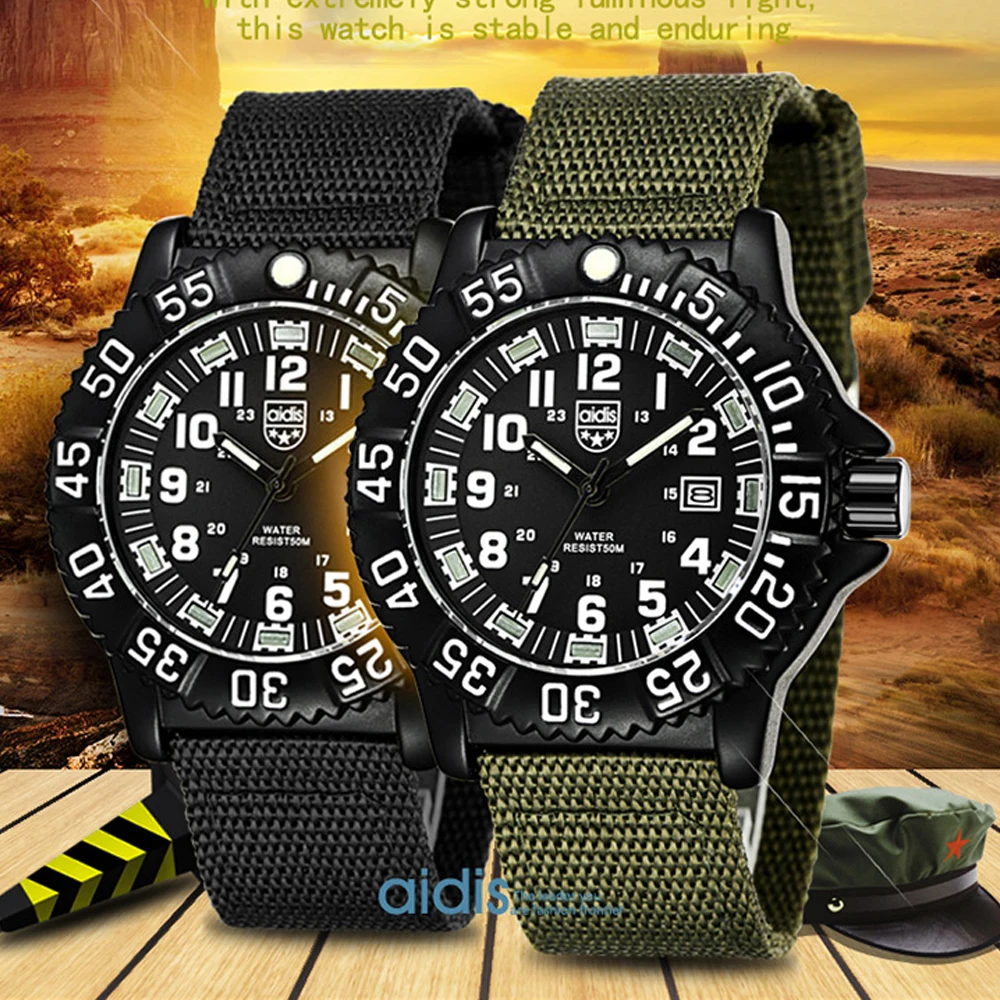 Military Watch 50m Waterproof Electronic Quartz Wristwatches Wristwatch Luminous Quartz Clock Male Sporting/Hiking/Camping Wat