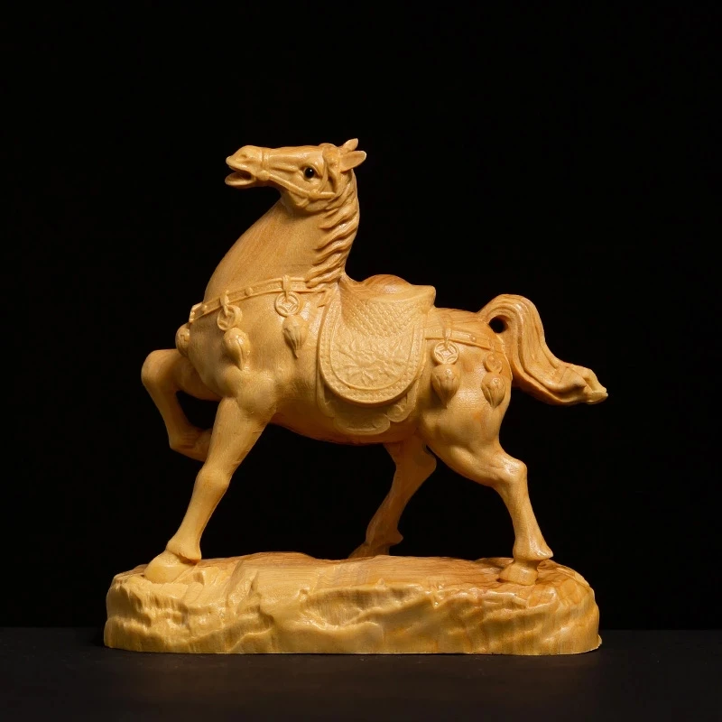 

Boxwood Carving Lucky Feng Shui Zodiac Horse Decoration Living Room Statue Crafts Success Horse Home Decor