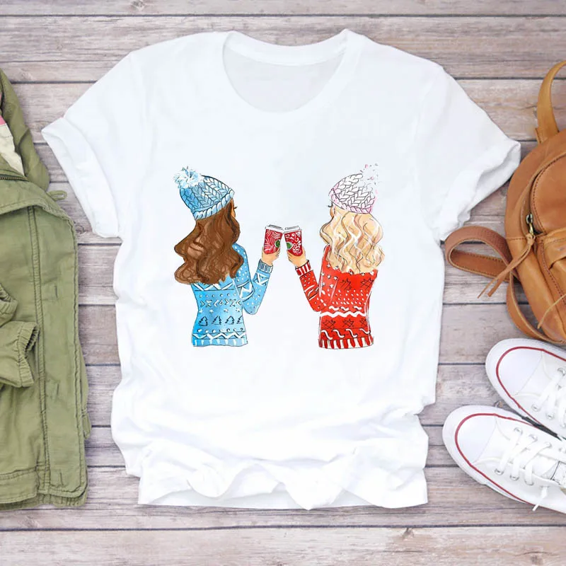 

New summer Women Cartoon Gift Fashion New Year Trend 90s Merry Christmas Print Lady T-shirts Top Ladies Graphic Female loose Tee