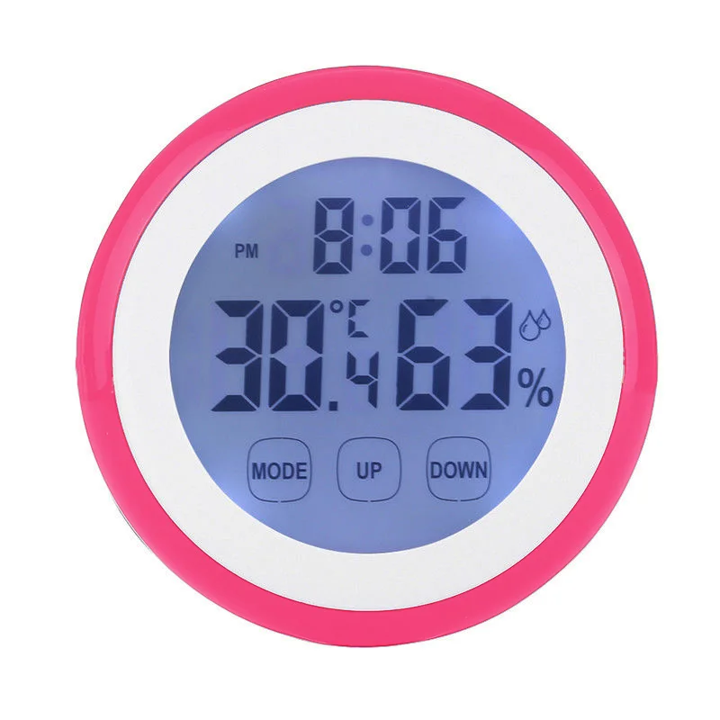 

Digital Thermometer Humidity Time Clocks Mini Touchable Wall Hanging ABS W/ Back Magnet 90*90*26mm For Bathroom Home Decoration