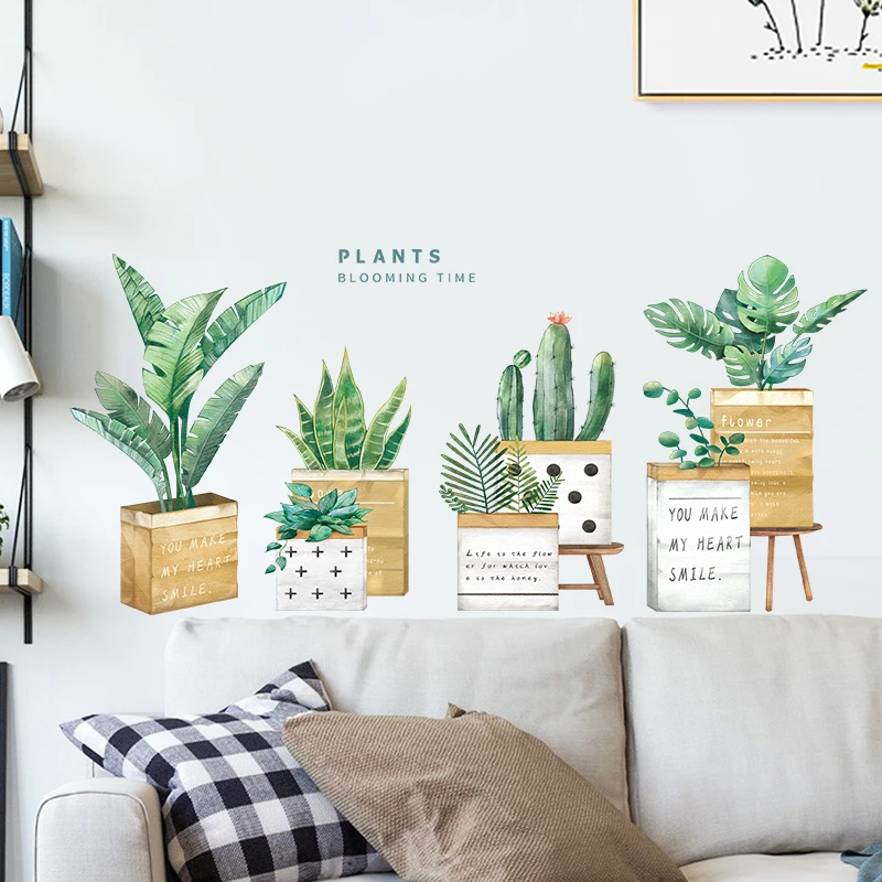 Креативная Настенная Наклейка с зелеными растениями садовые комнатные растения
