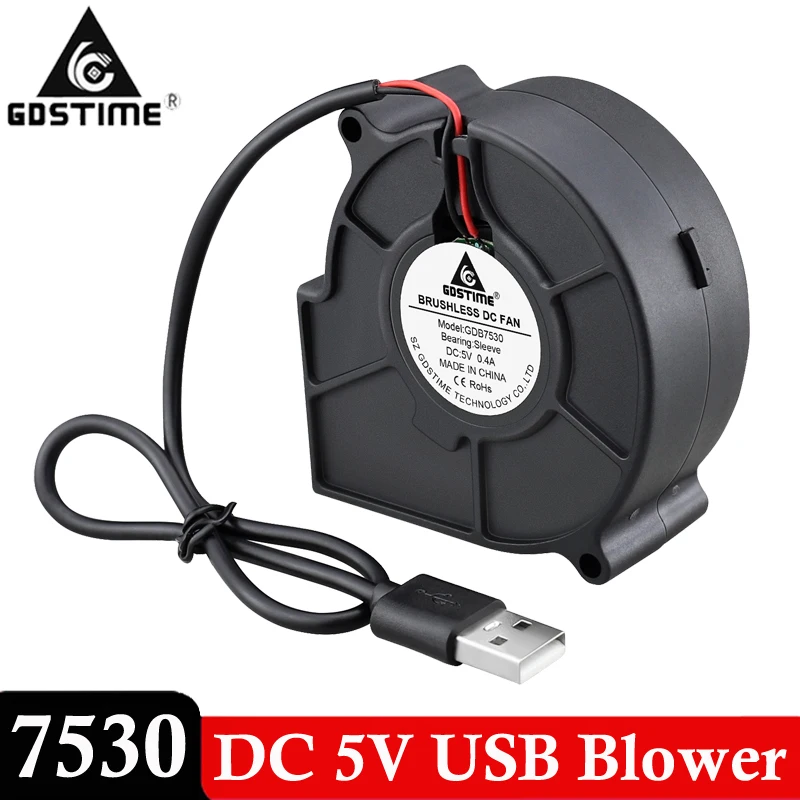

2 pieces LOT DC 5V USB 75mm 75x30mm 7530 Air Flow Cooling Centrifugal Blower Fan 7cm 70mm Heatsink Turbo Radiator Fan