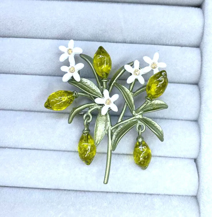CSxjd новый стиль лимонный цветок зеленый лист краска Женская Винтажная брошь