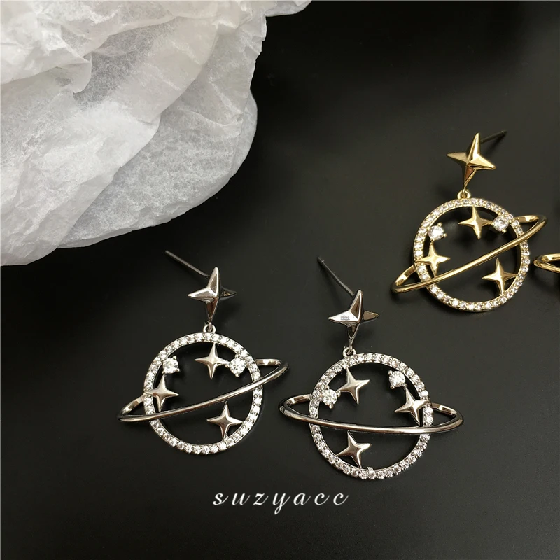 Корейские серьги гвоздики с планетами и Сатурном для женщин темпераментные со