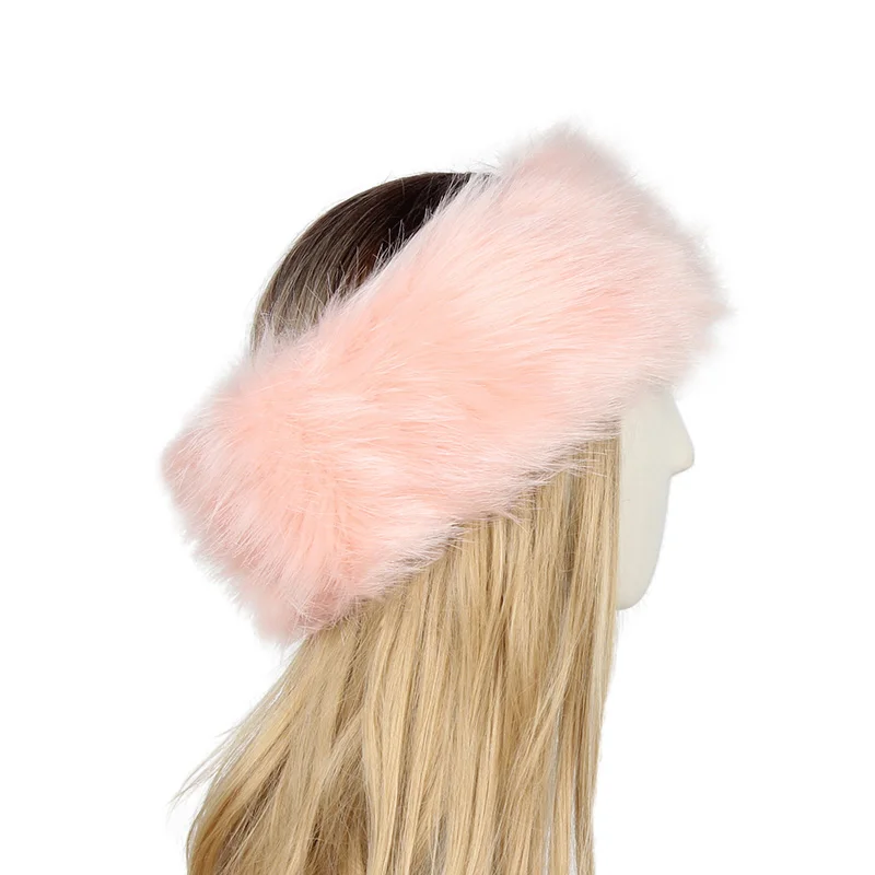 

New Fashion Faux Fur Wide Headband Women Winter Thick Warm Ear Warmer Headwear Female Solid Color Outdoor Fluffy Fur Hat Russian