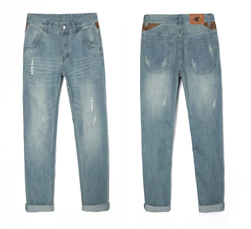 Summer Thin Section Elastic Men Jeans Straight Baggy Large Size Skateboard Denim Pants Cotton Comfortable Blue Wide Leg Trouser