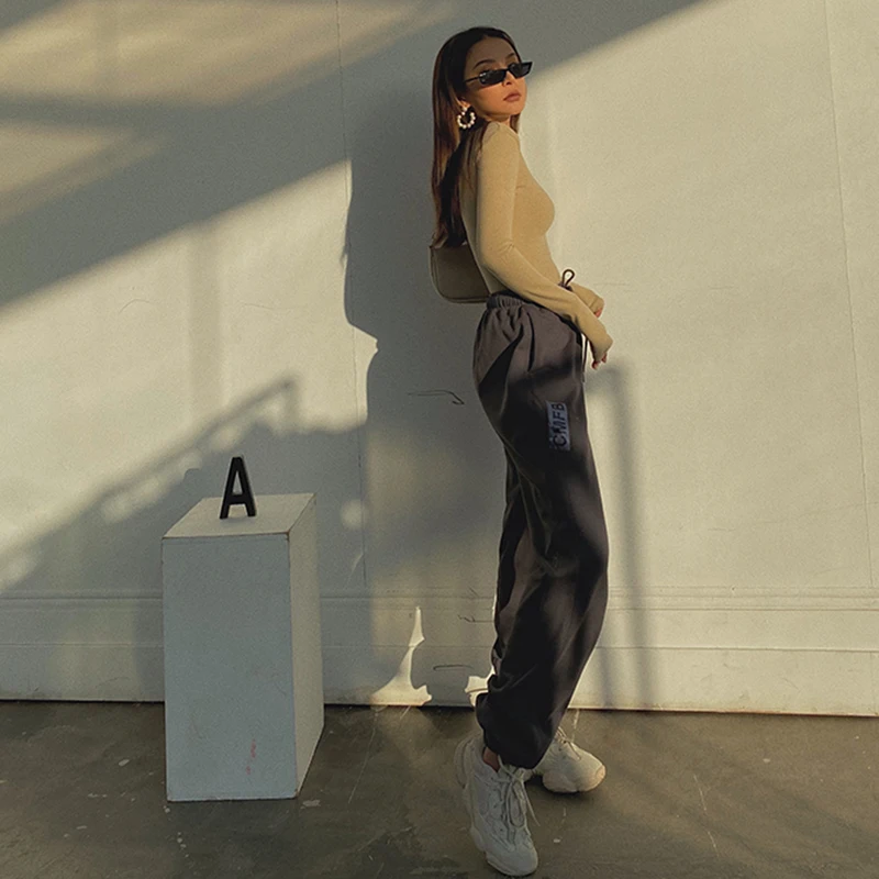 

Korean style summer women's classic clothing High waisted Wide leg trousers black loose pants sport Harlan Casual Sweatpants