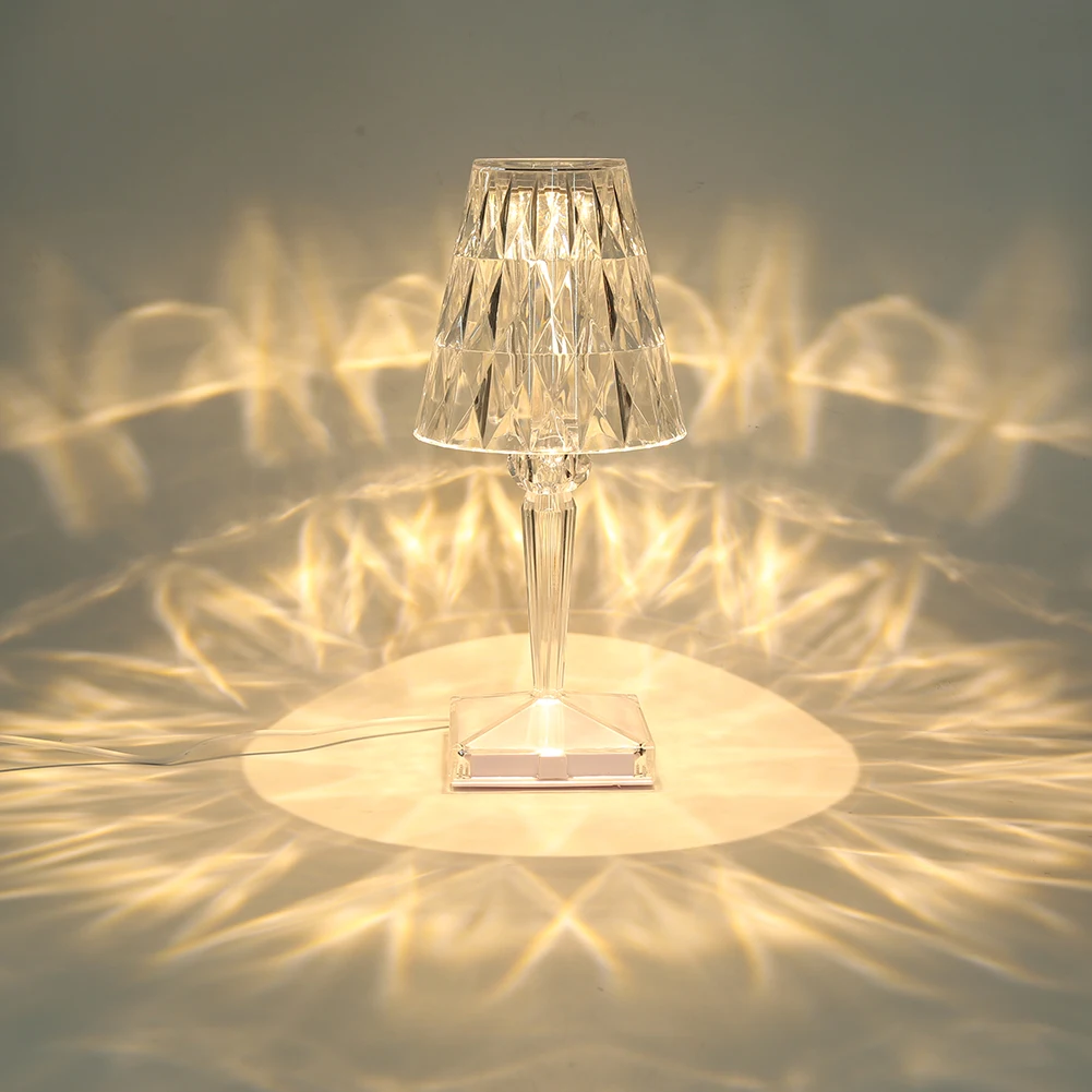 

Алмазный полупрозрачный Хрустальный Настольный светильник USB Перезаряжаемый проекционный Настольный светильник сенсорный датчик спальня...