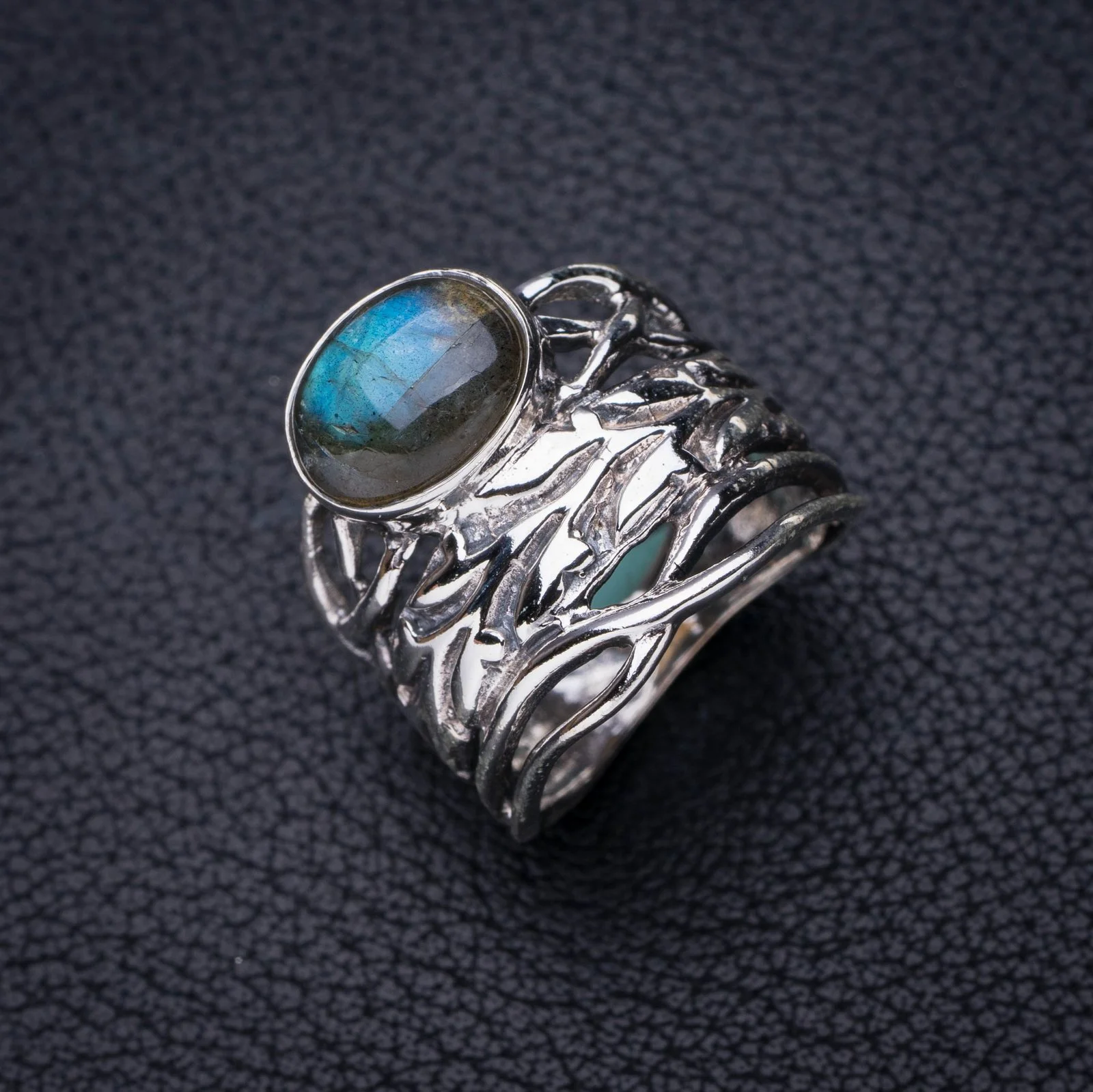 

StarGems Природный синий огонь Лабрадорит ручной работы фото серебряное кольцо 5,5 E7159