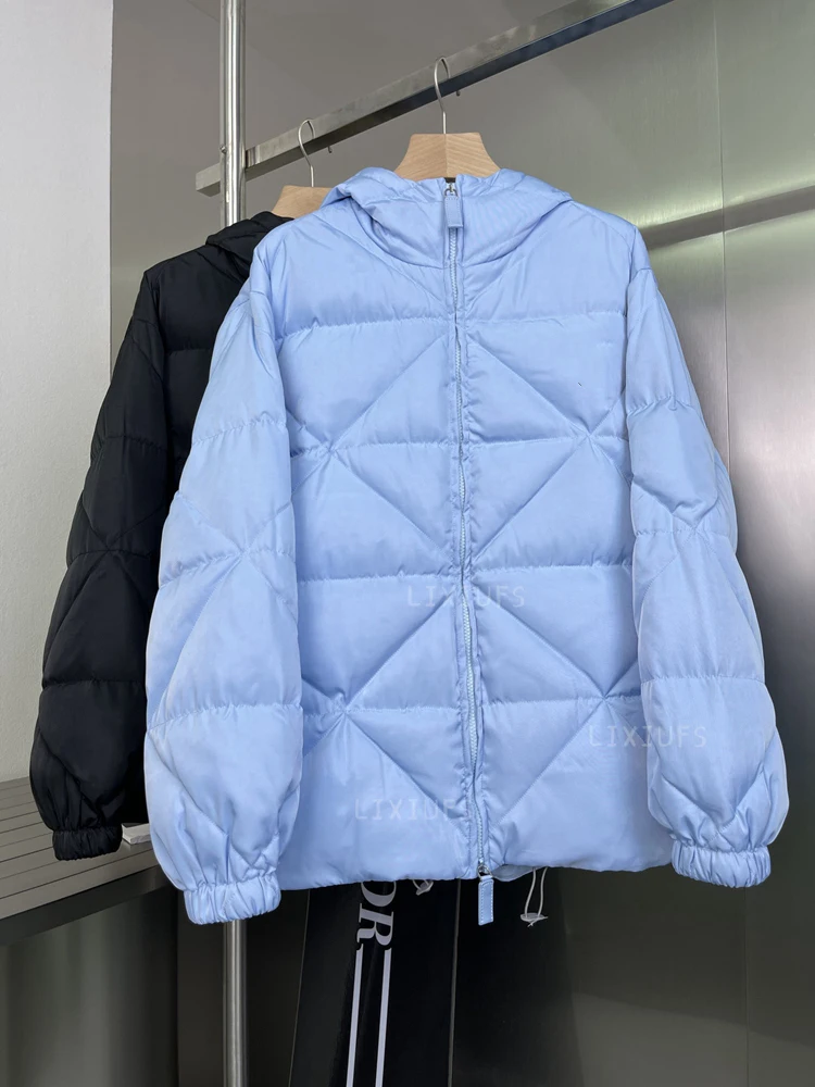 

Down jacket women 2021 fashion casual 90% white duck down diamond lattice hooded blue long-sleeved jacket