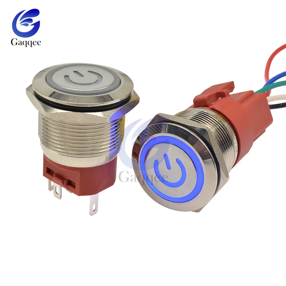 Водонепроницаемый светодиодный кнопочный переключатель с кольцом/питанием 16 мм