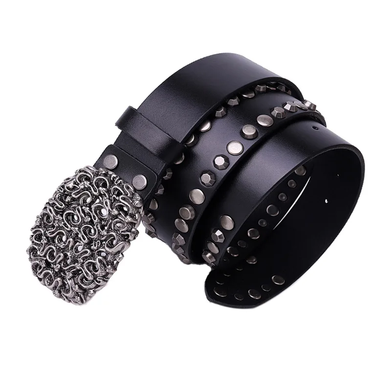 Кожаный джинсовый ремень с пряжкой винтажный металлический заклепками в стиле