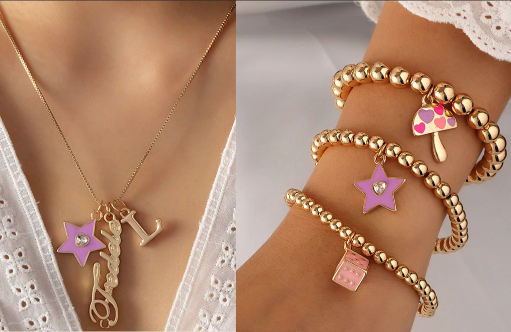 

Ожерелье-чокер золотого цвета, Набор браслетов из бисера, креативное ретро-ожерелье с подвеской в виде букв и звезд в простом стиле для женщ...