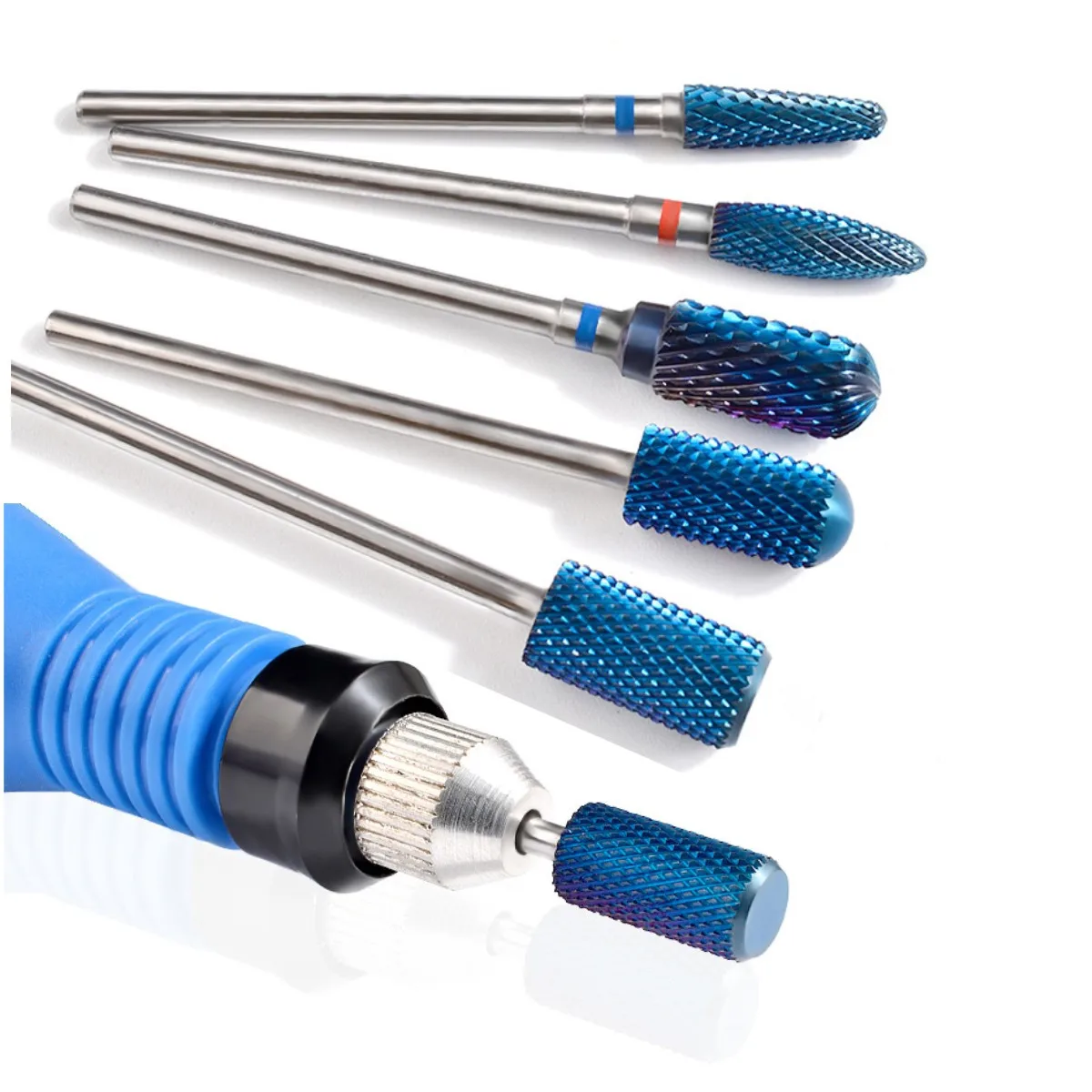 

5pcs Mix Types Nail Drill Bits Blue Coating Tungsten Carbide Burrs Nail Cutter for Cuticle Manicure Drill Machine Nail Files