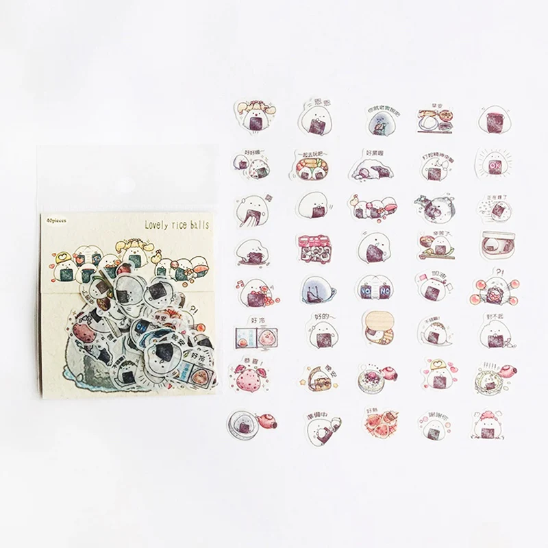 

40pcs /Pack Lovely Rice Ball Sushi DIY Sticker Stick Label Notebook Album Diary Decoration